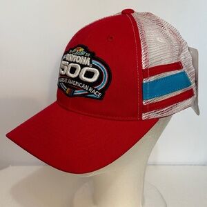 Nascar Three Stripe Red and White Daytona 500 2023 truckers Hat snap back NWT
